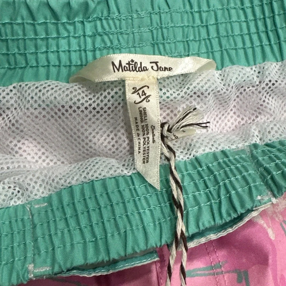 NWT MATILDA JANE Boys Enchanted Garden Flamingo Fan Club Swim Trunks - Size 14
